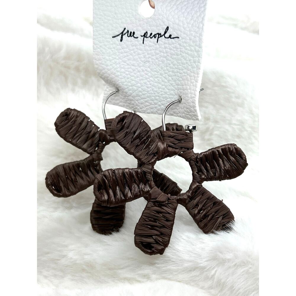 NWT Free People Wendy Woven Flower Hoop Earrings Chocolate Brown Boho Multi